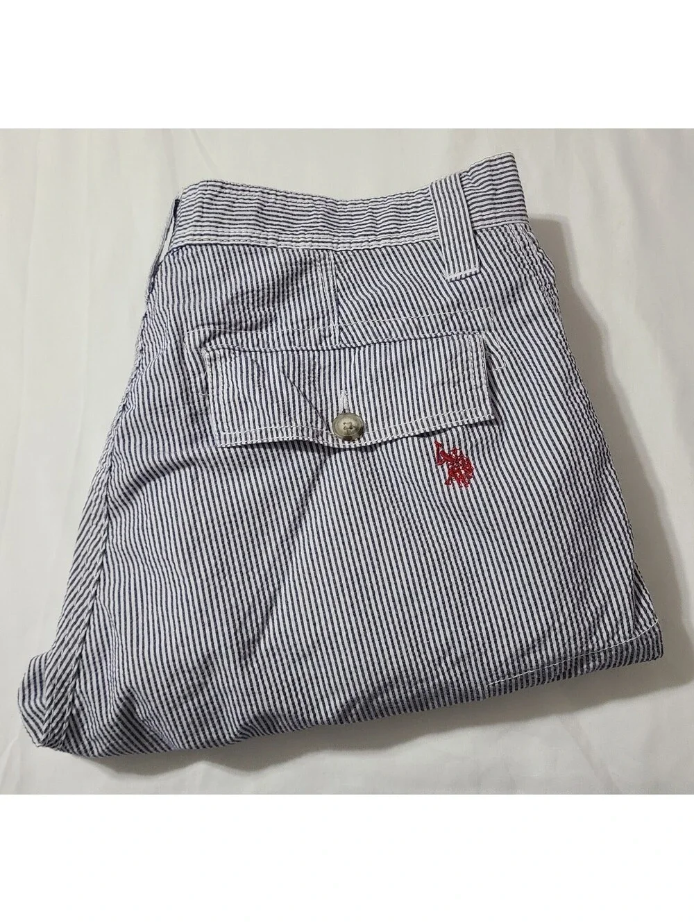 Seersucker Bermuda Shorts Mens Sz 34 Large Blue White Striped Summer Coastal EUC